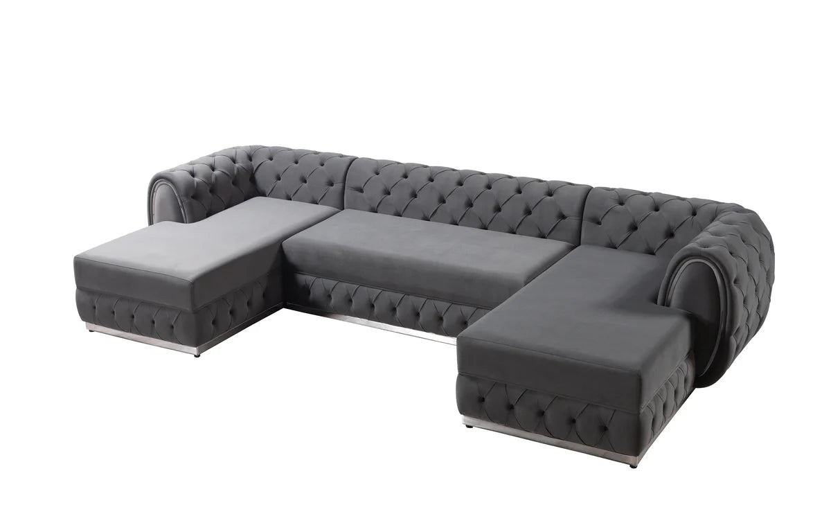 Jessie Gray Velvet Double Chaise 138" Sectiona