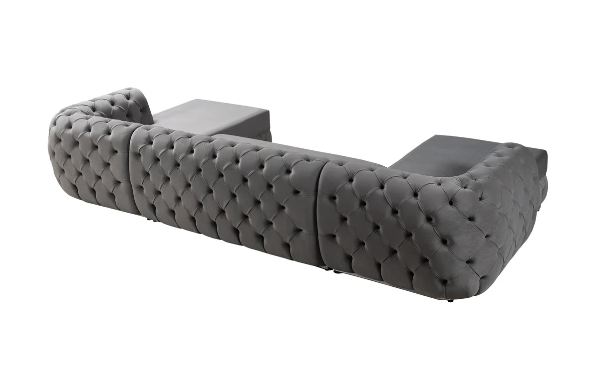 Jessie Gray Velvet Double Chaise 138" Sectiona