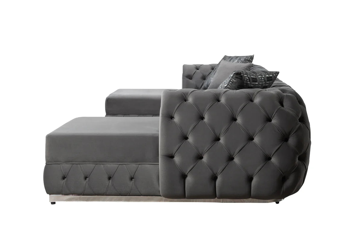 Jessie Gray Velvet Double Chaise 138" Sectiona