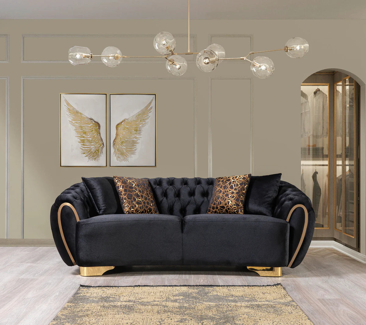 Victoria Black Velvet Sofa 99" & Loveseat 79"