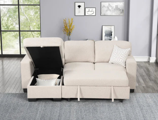 Pacific Beige Reversible Sectional With Pull-Out Bed (HH)
