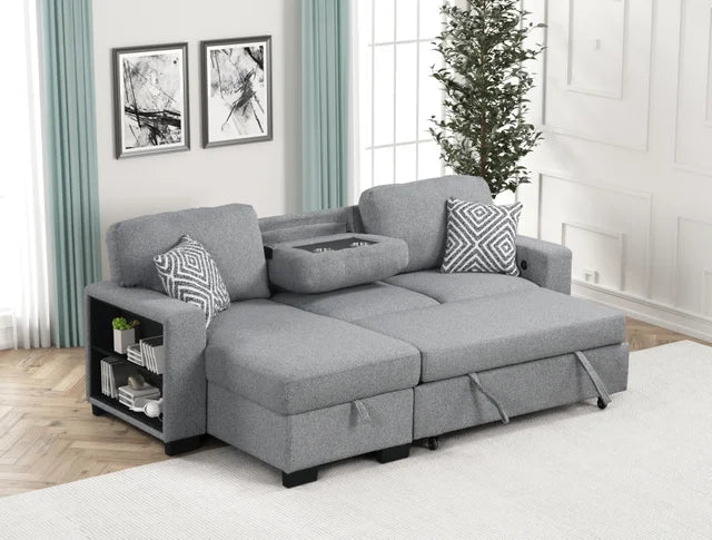 Pacific Gray Reversible Sectional With Pull-Out Bed (HH)