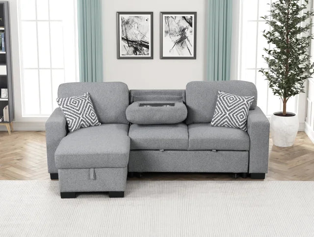 Pacific Gray Reversible Sectional With Pull-Out Bed (HH)