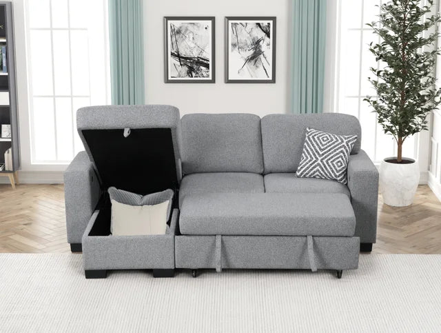 Pacific Gray Reversible Sectional With Pull-Out Bed (HH)