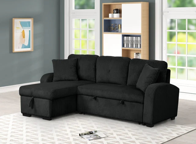 Silvia Black - Sectional With Pull-Out Bed (HH)