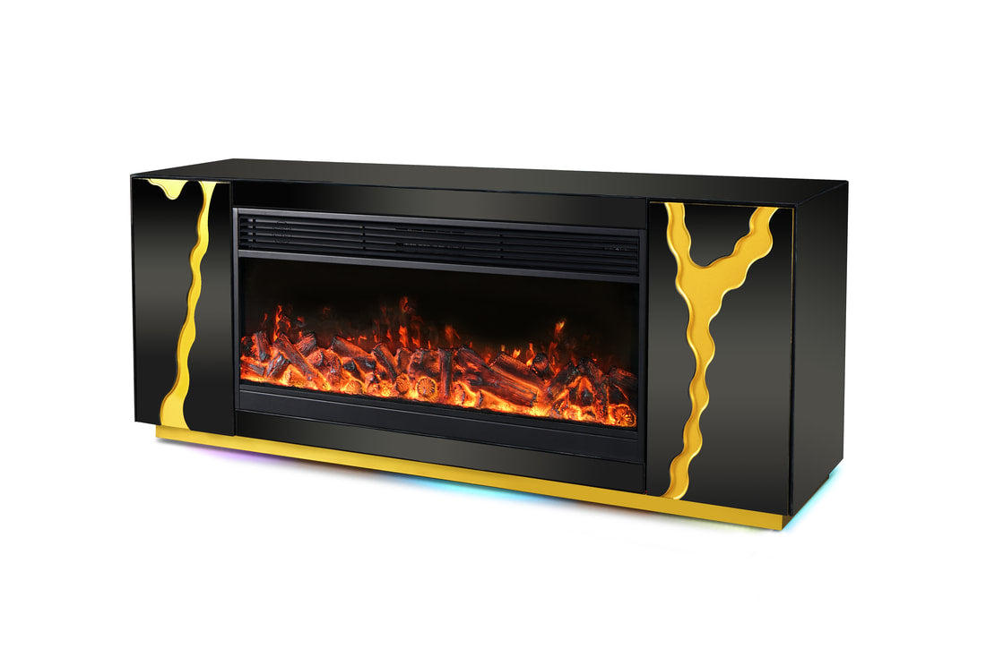 A804 TV STAND W/FIREPLACE (BLACK) (HH)