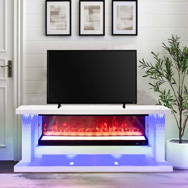 A87 TV STAND W/FIREPLACE 71" (WHITE) (HH)