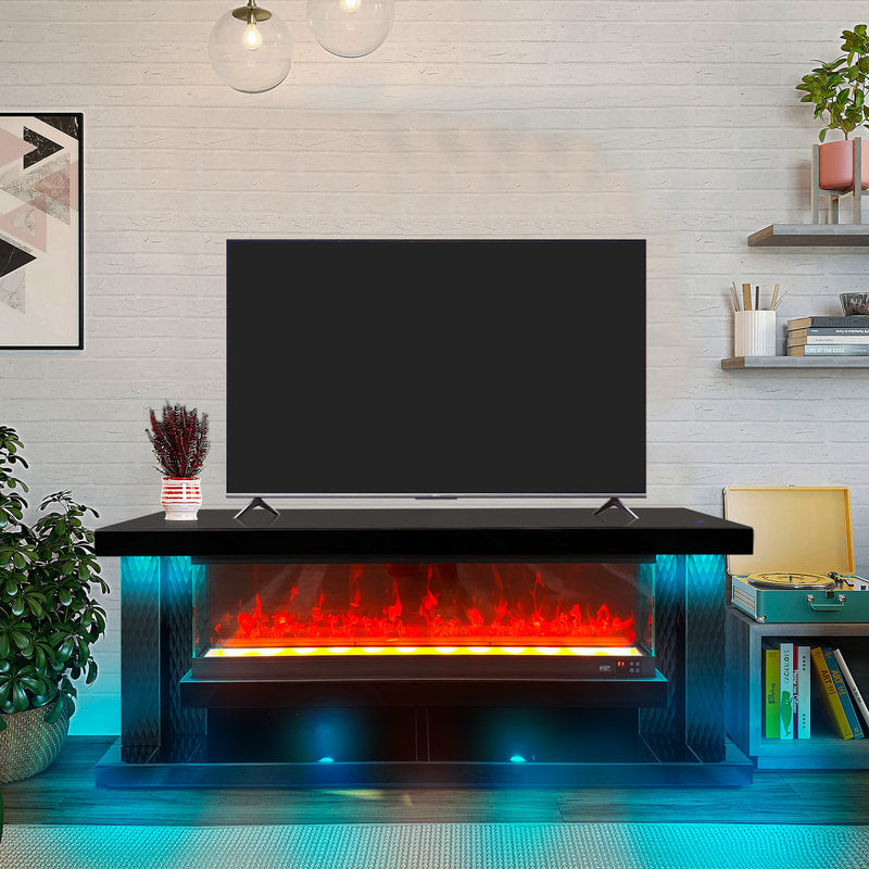 A88 TV STAND W/FIREPLACE 71"L (BLACK) (HH)