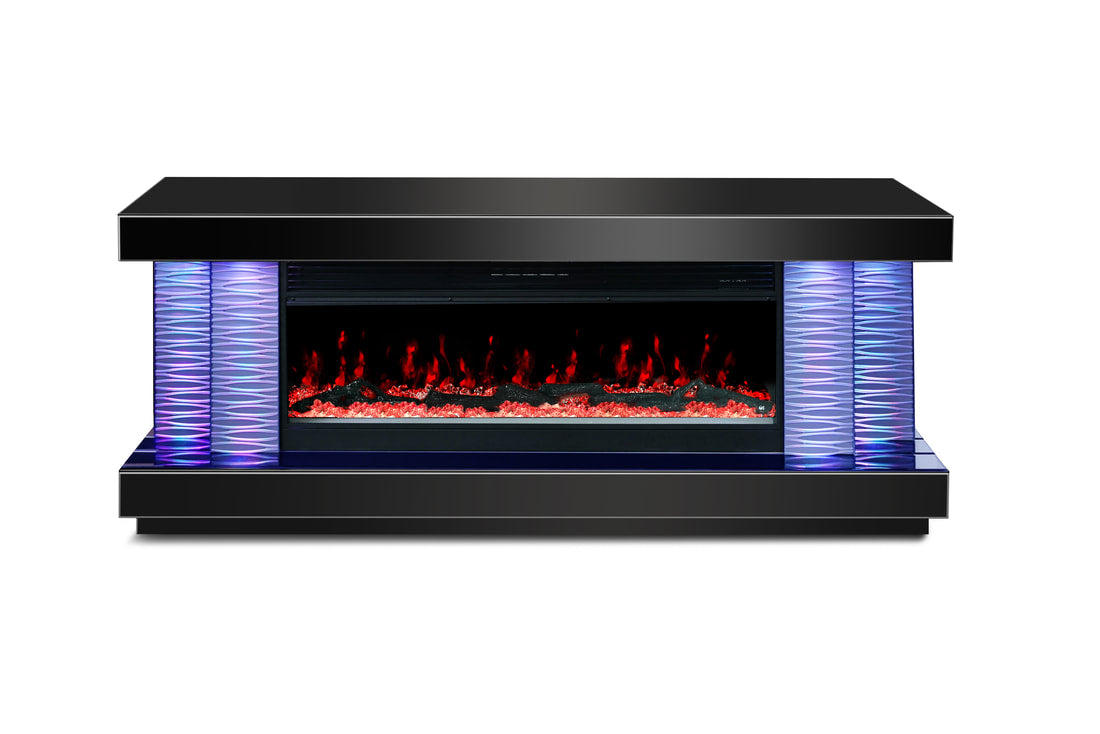 A89 TV STAND W/FIREPLACE (BLACK) (HH)