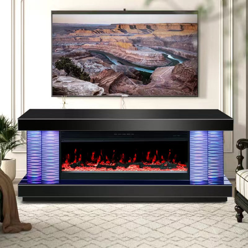 A89 TV STAND W/FIREPLACE (BLACK) (HH)
