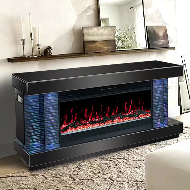 A89 TV STAND W/FIREPLACE (BLACK) (HH)
