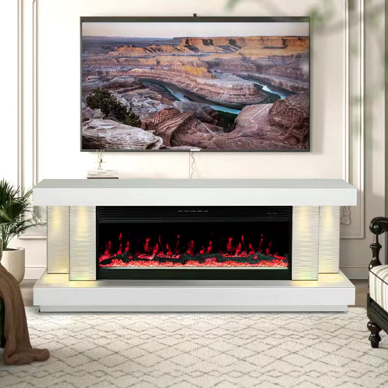 A91 TV STAND W/FIREPLACE (WHITE) (HH)