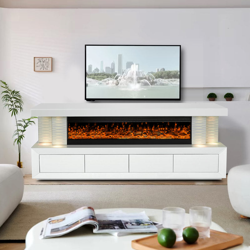 A97 TV STAND W/FIREPLACE (Glass/Mirror (WHITE)) (HH)