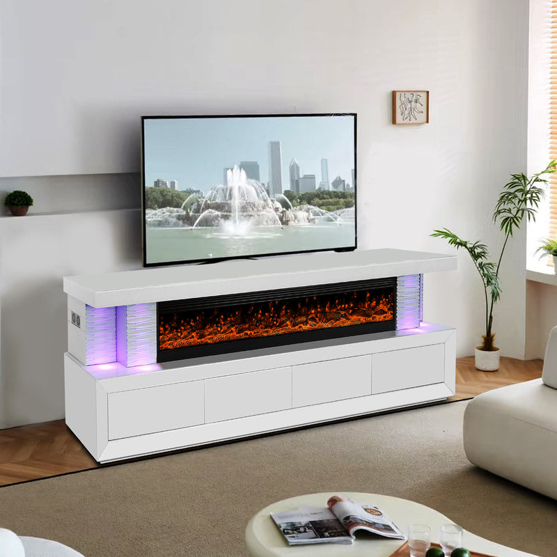 A97 TV STAND W/FIREPLACE (Glass/Mirror (WHITE)) (HH)