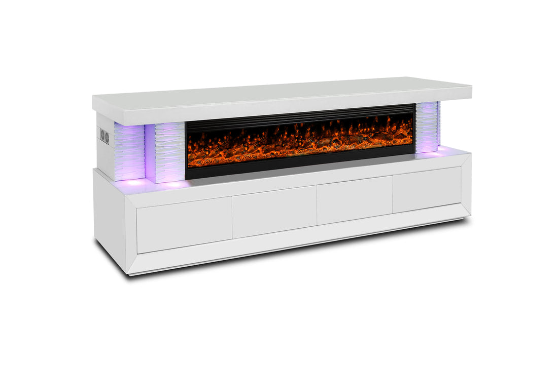 A97 TV STAND W/FIREPLACE (Glass/Mirror (WHITE)) (HH)