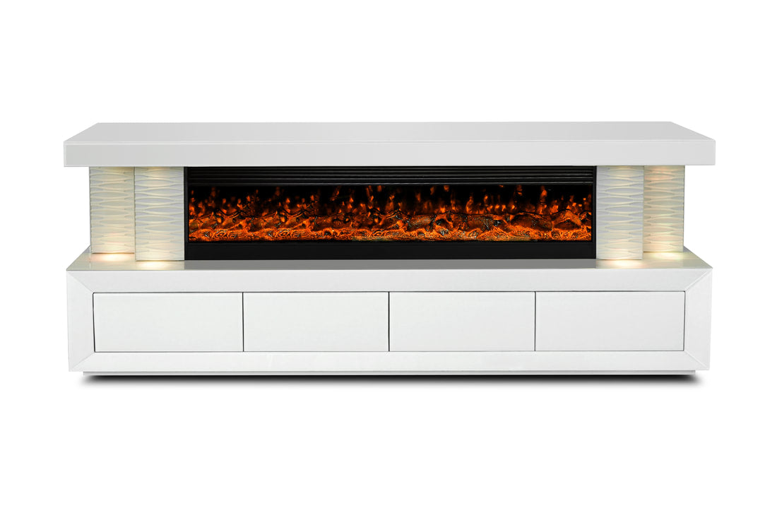 A97 TV STAND W/FIREPLACE (Glass/Mirror (WHITE)) (HH)