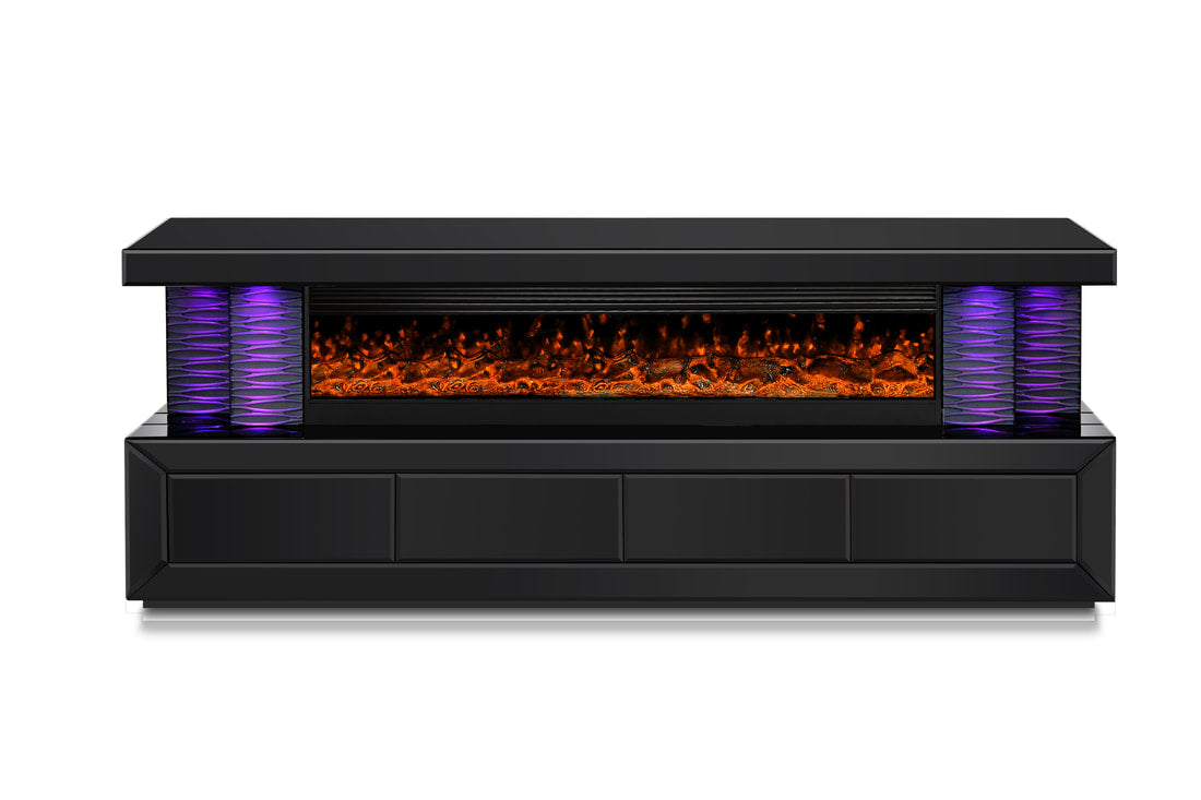 A98 TV STAND W/FIREPLACE (Glass/Mirror (BLACK)) (HH)