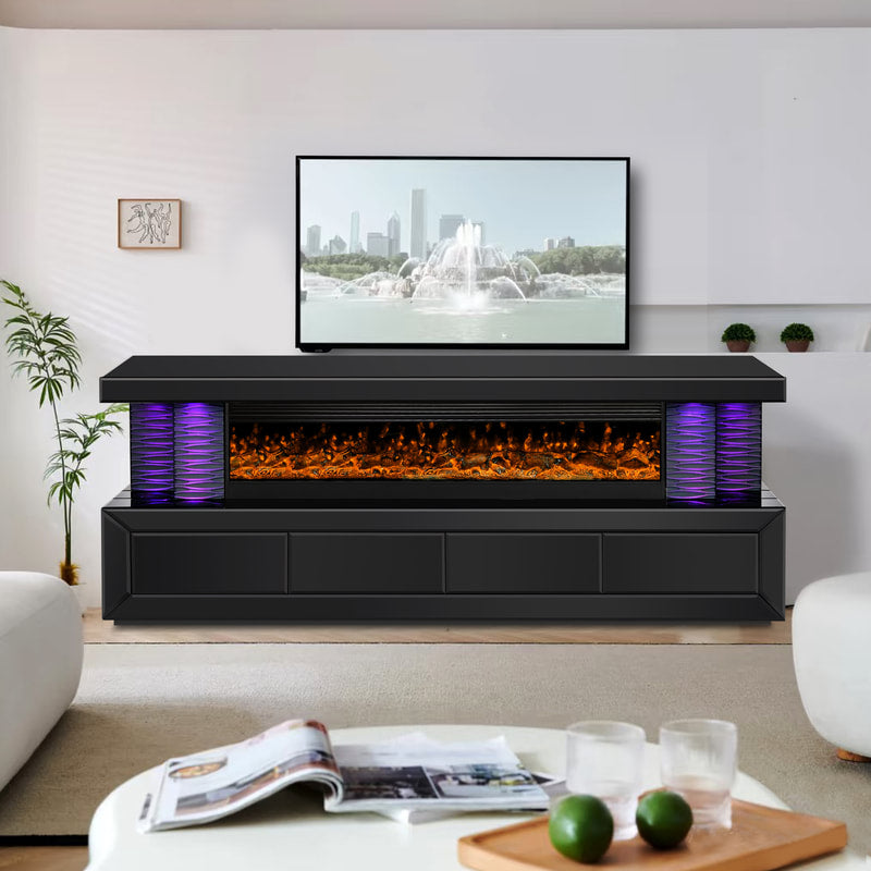 A98 TV STAND W/FIREPLACE (Glass/Mirror (BLACK)) (HH)