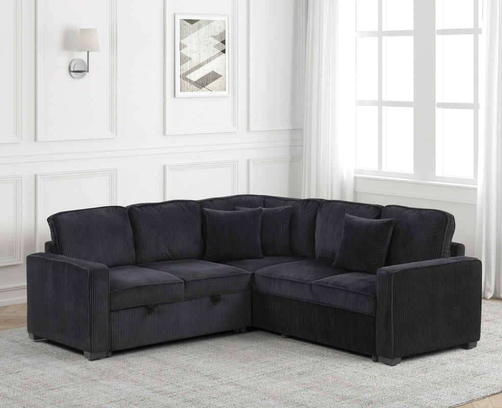 Ariel Black Sectional With Pull-Out Bed (HH)