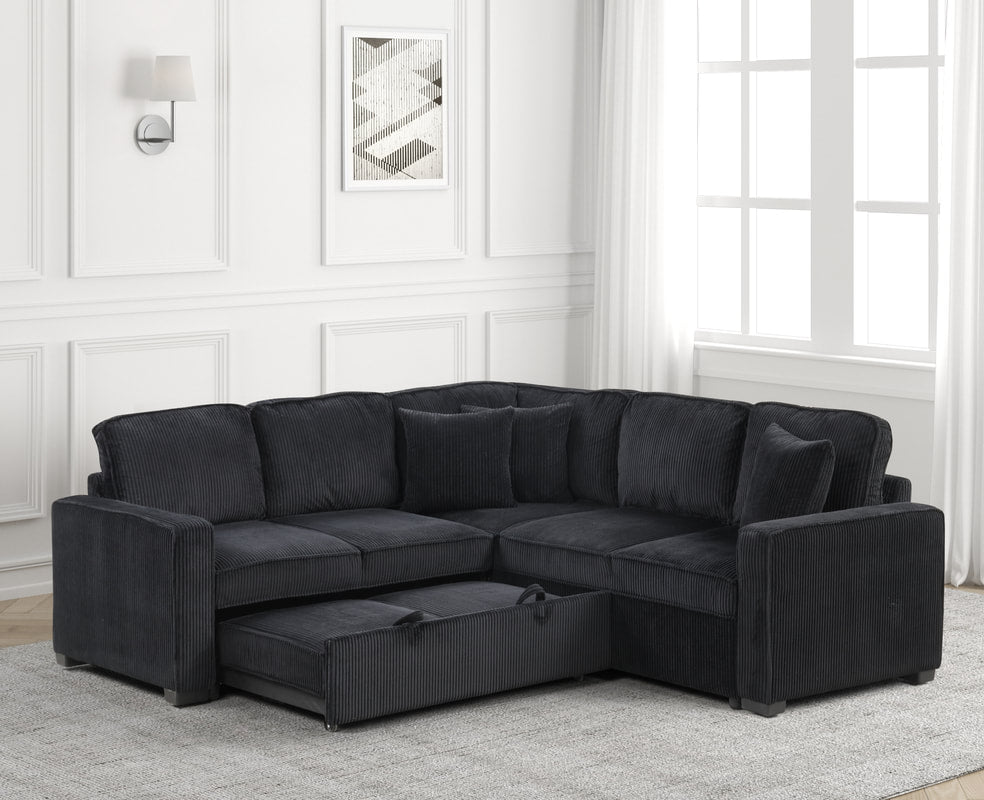 Ariel Black Sectional With Pull-Out Bed (HH)