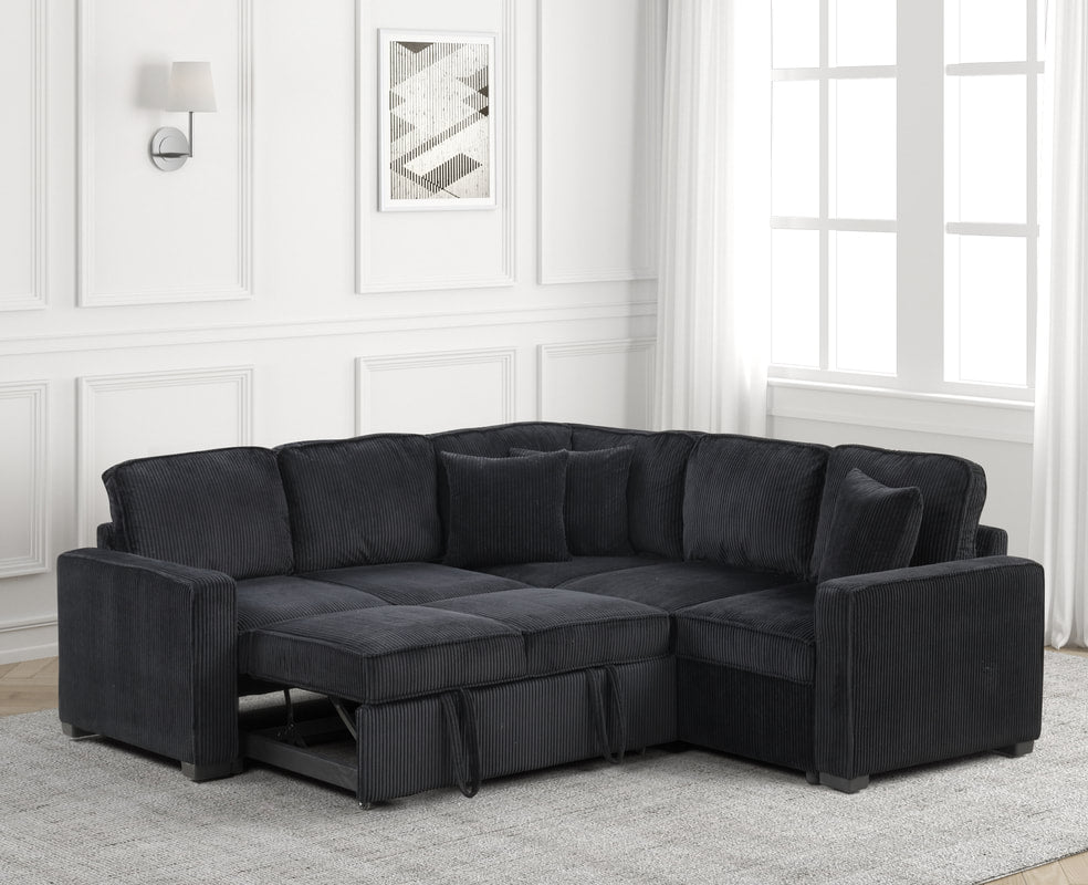 Ariel Black Sectional With Pull-Out Bed (HH)