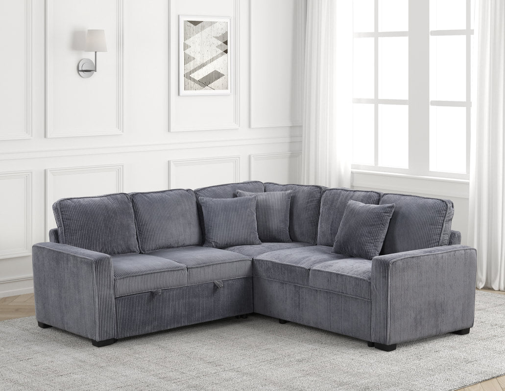 Ariel Charcoal Sectional With Pull-Out Bed (HH)
