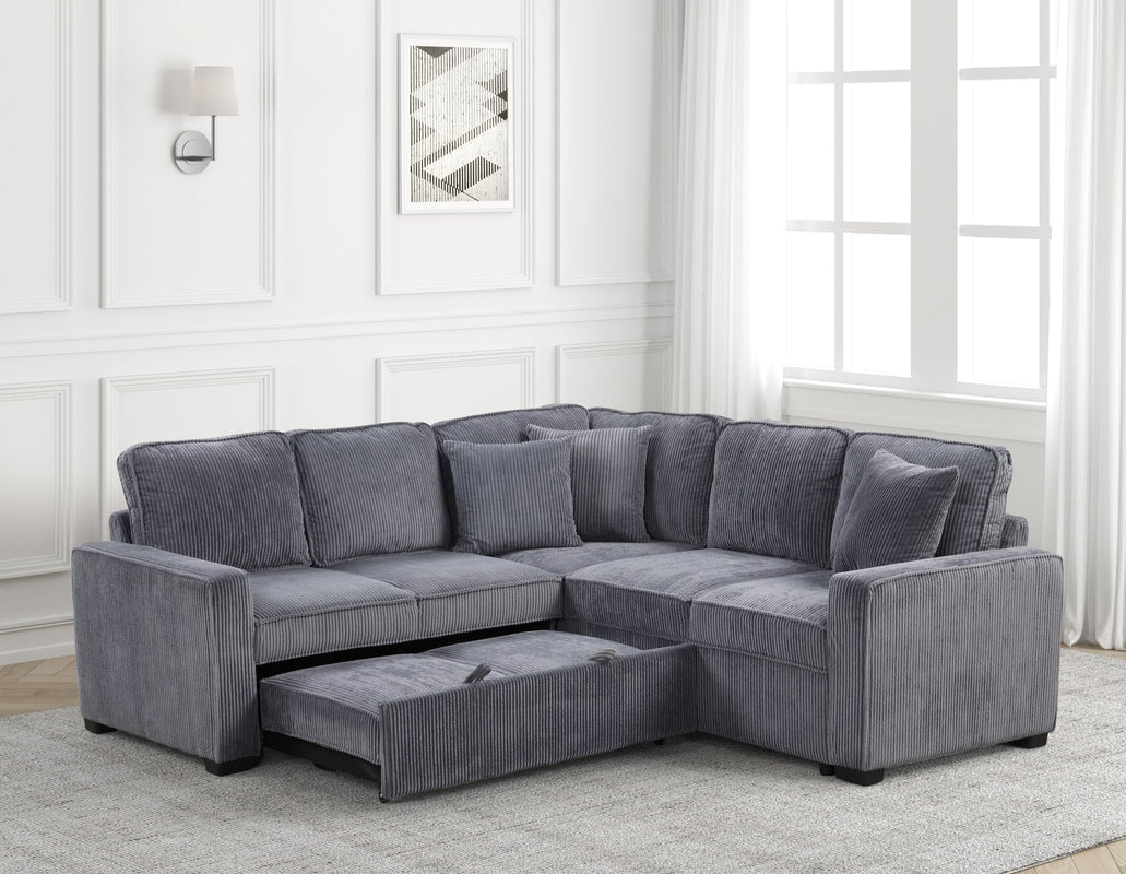 Ariel Charcoal Sectional With Pull-Out Bed (HH)