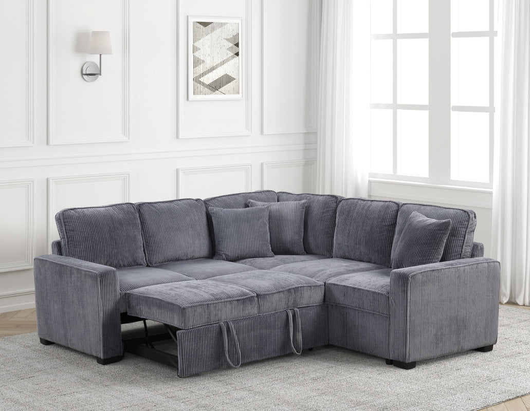 Ariel Charcoal Sectional With Pull-Out Bed (HH)