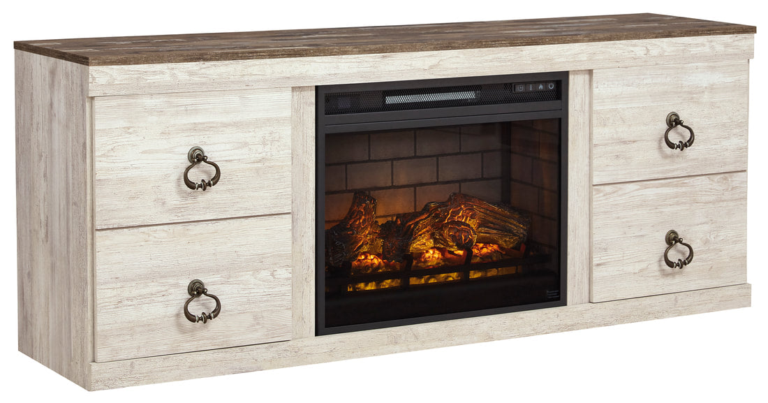 EW0267-268 - TV Stand w/Fireplace 60" L (Whitewash) (HH)