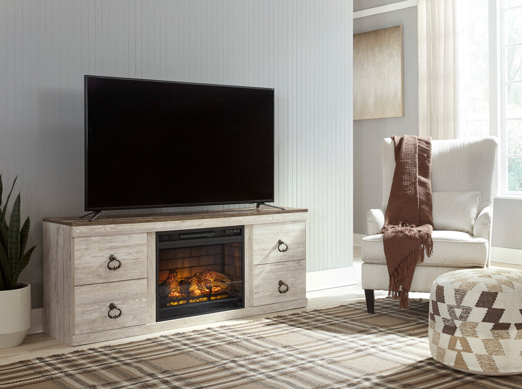 EW0267-268 - TV Stand w/Fireplace 60" L (Whitewash) (HH)