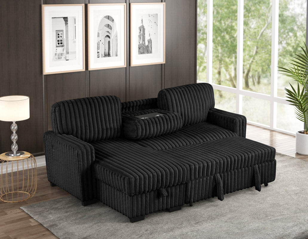 Poland Black Reversible Sectional With Pull-Out Bed (HH)