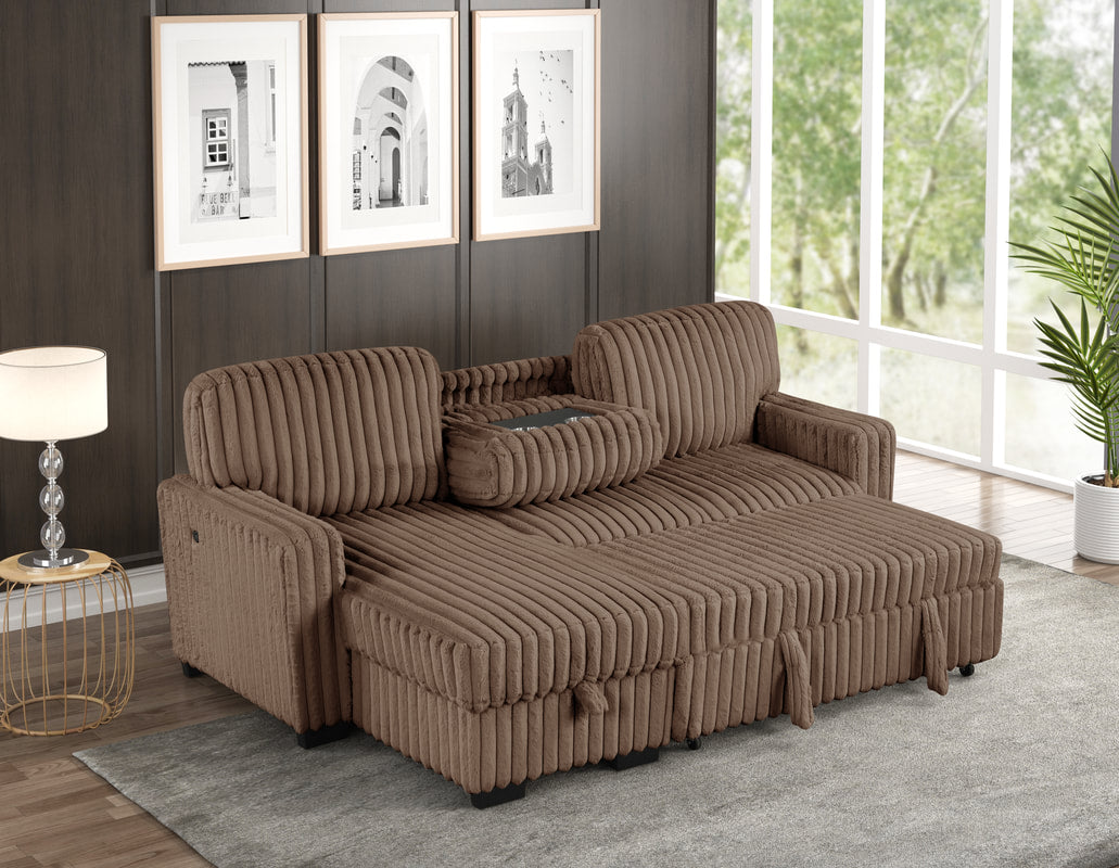 Poland Mocha Reversible Sectional With Pull-Out Bed (HH)