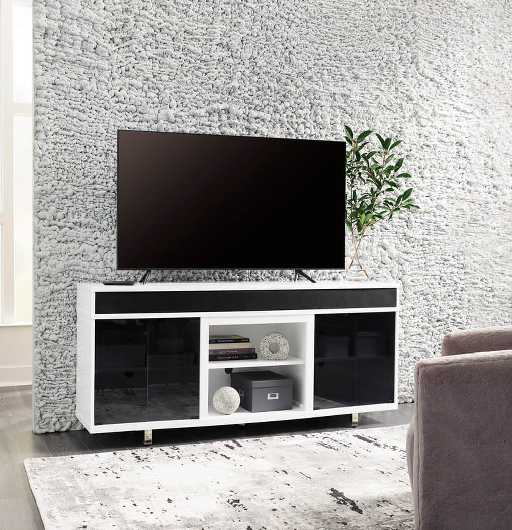W756-68 TV Stand 72"L (White/Black) (HH)