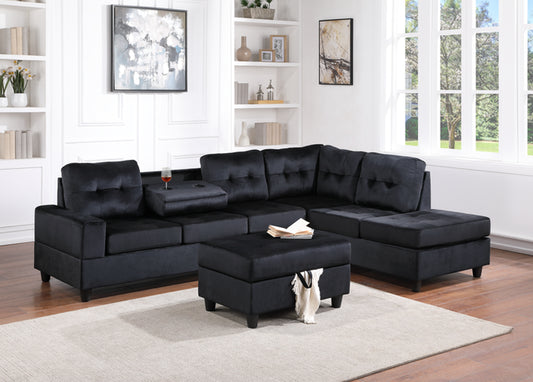 Heights Reversible Sectional + Ottoman - (Black Velvet) (HH)