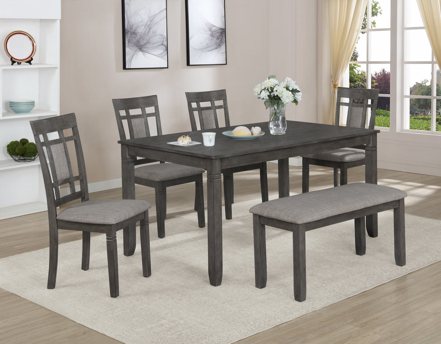 PAIGE 6-PC DINETTE SET WITH BENCH GREY (CM)