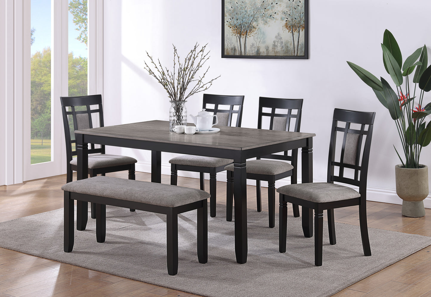 PAIGE 6-PC DINETTE SET WITH BENCH LIGHT GREY (CM)