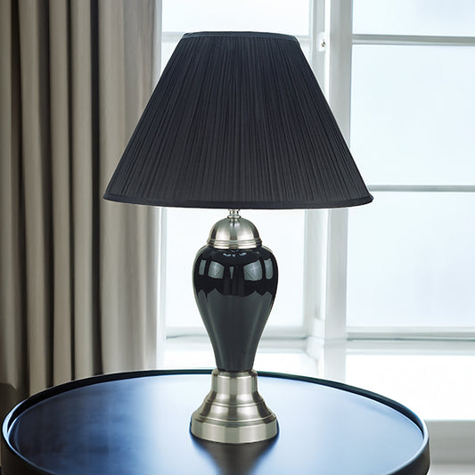 26  PORCELAIN LAMP  SATIN NICKEL BLACK