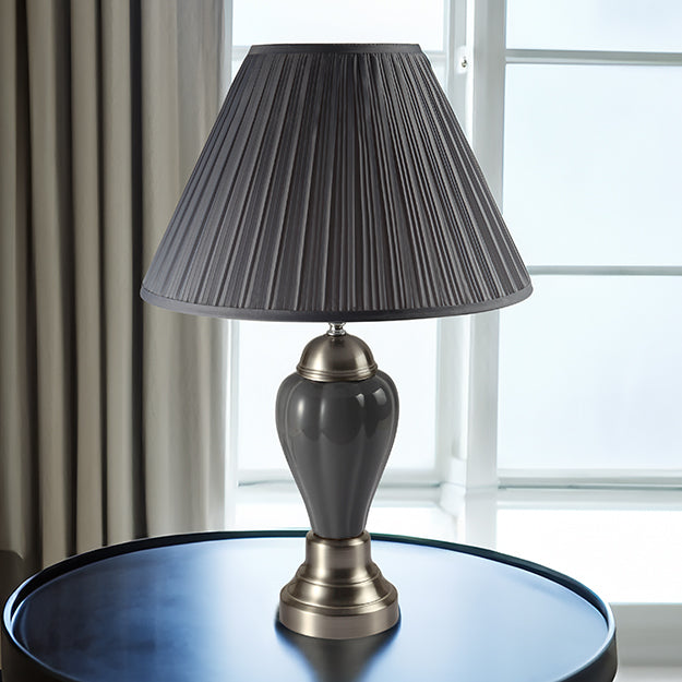 26  PORCELAIN LAMP  SATIN NICKEL GREY