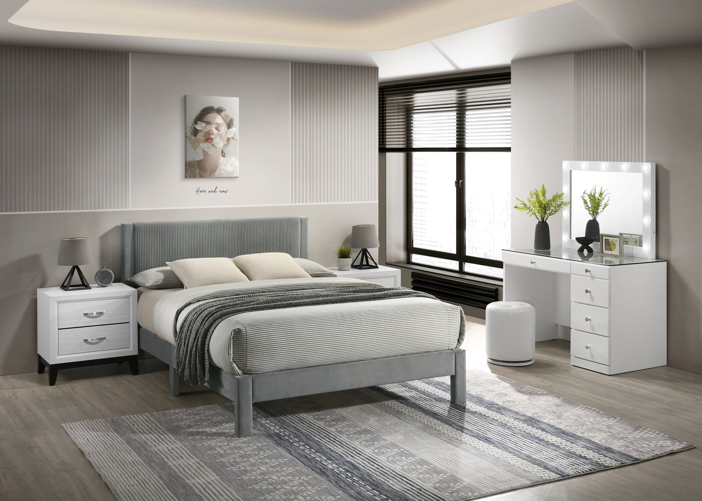 LUCIA FULL PLATFORM BED LIGHT GREY (CM)