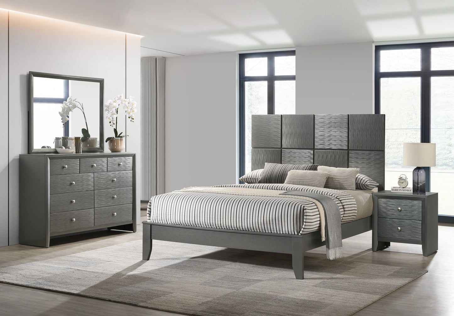 DENKER GUNMETAL BEDROOM GROUP (CM)