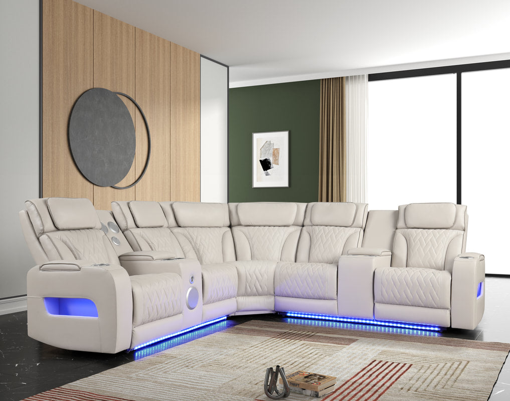 Spain Sand Power Reclining Sectional (HH)