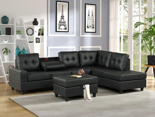 Heights Reversible Sectional + Ottoman Set (Black) (HH)