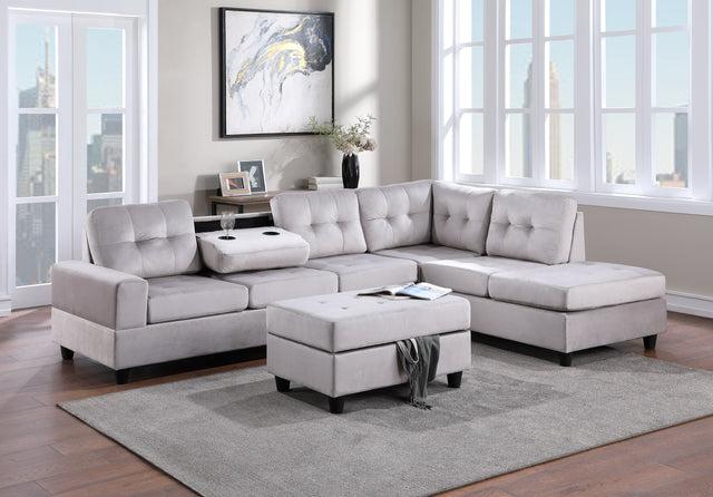 Heights Reversible Sectional + Storage Ottoman - (Silver) (HH)