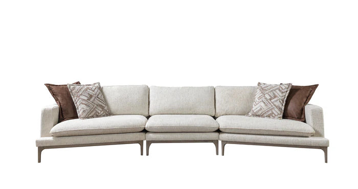 Dylan Ivory Linen 3-Piece Curved 126" over sized sofa with FREE Ottoman