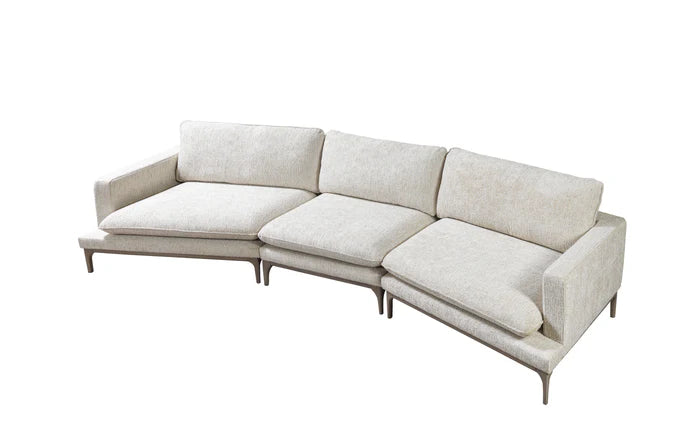 Dylan Ivory Linen 3-Piece Curved 126" over sized sofa with FREE Ottoman