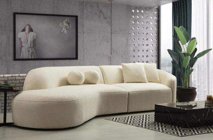 Cloe Ivory Boucle Curved 134" LAF over sized sofa