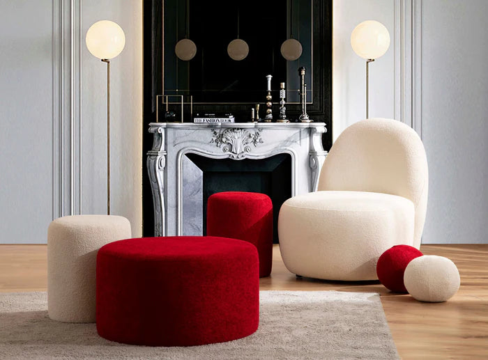 Cloe Red Boucle Stool/ottoman