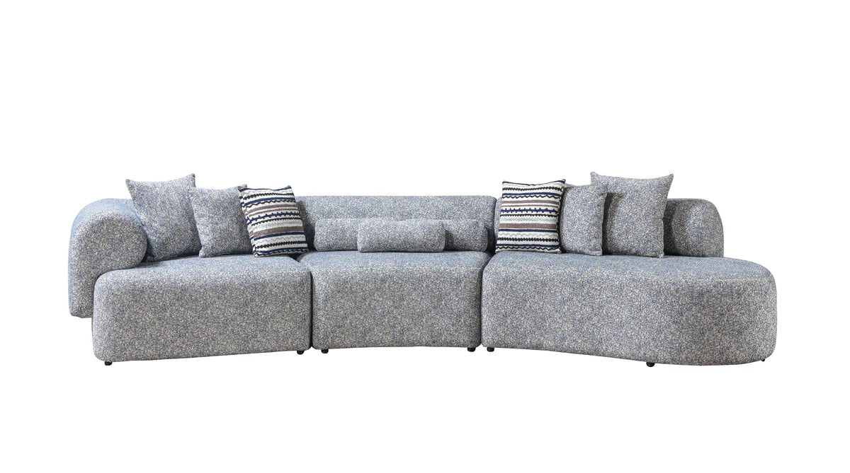 Lena Blue Boucle 3-Piece Curved 145" Sectional