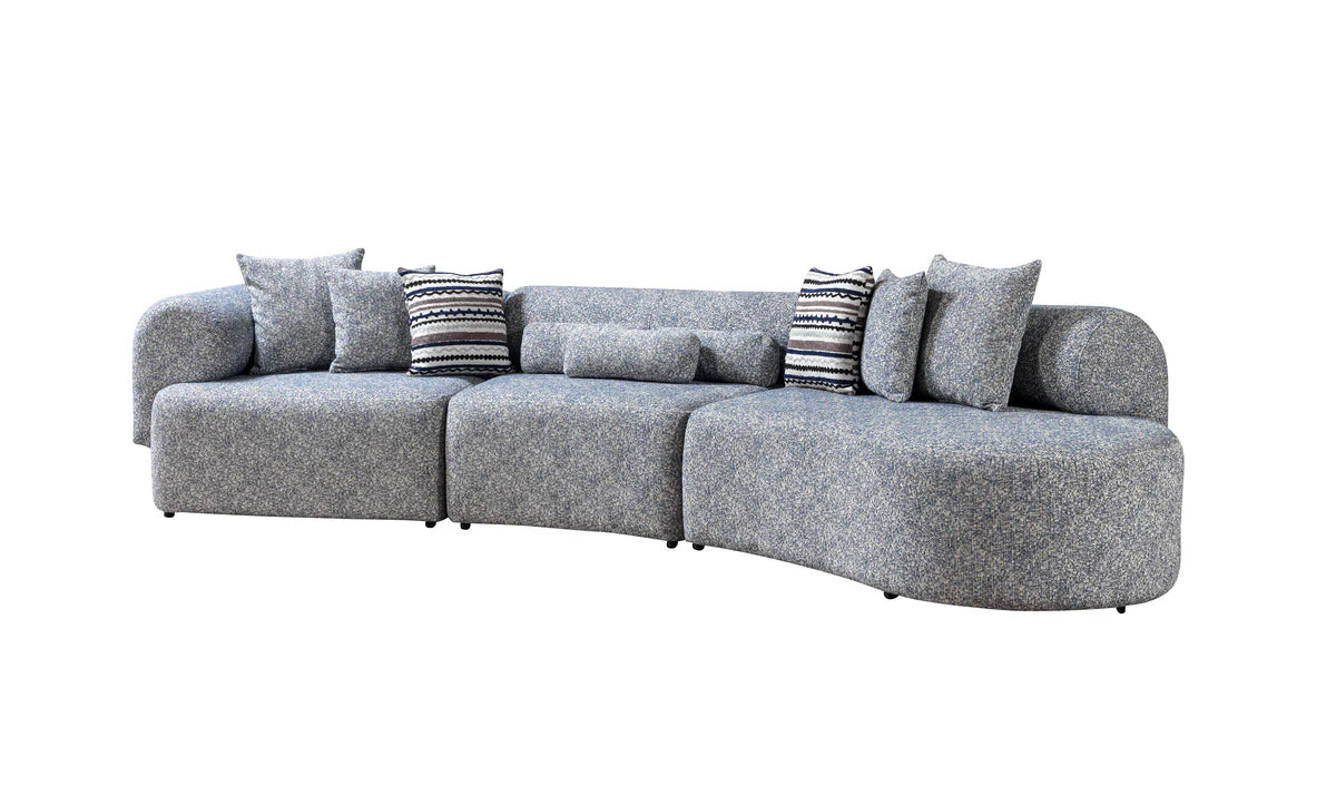 Lena Blue Boucle 3-Piece Curved 145" Sectional