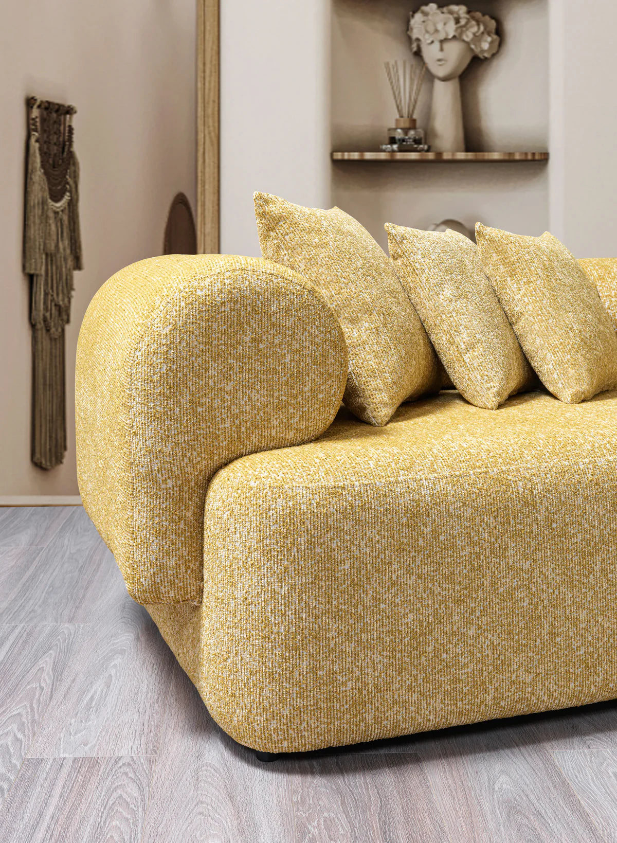 Lena Mustard Boucle 3-Piece Curved 145" Sectional